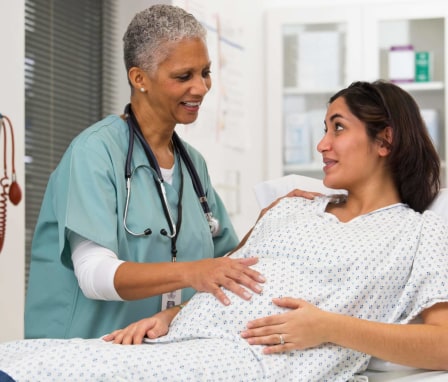 OB nurse with patient